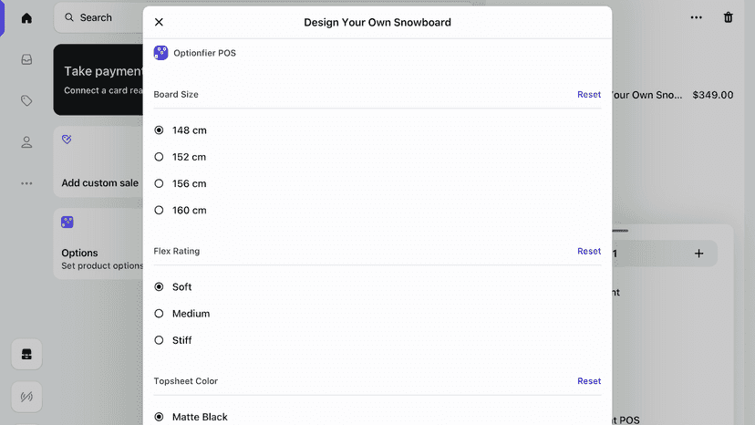 Optionfier option selection on POS