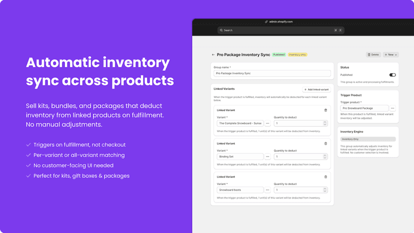 Inventory-only group with linked variant deductions