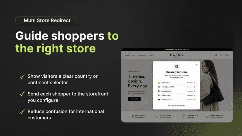 Storefront popup with country selection buttons