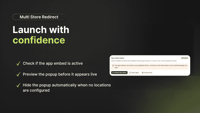 App embed status in dashboard