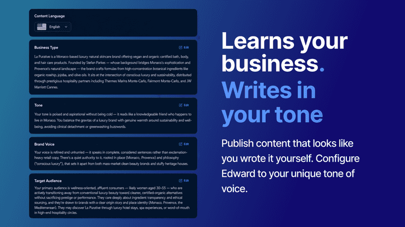 Learns about your business and writes in your tone