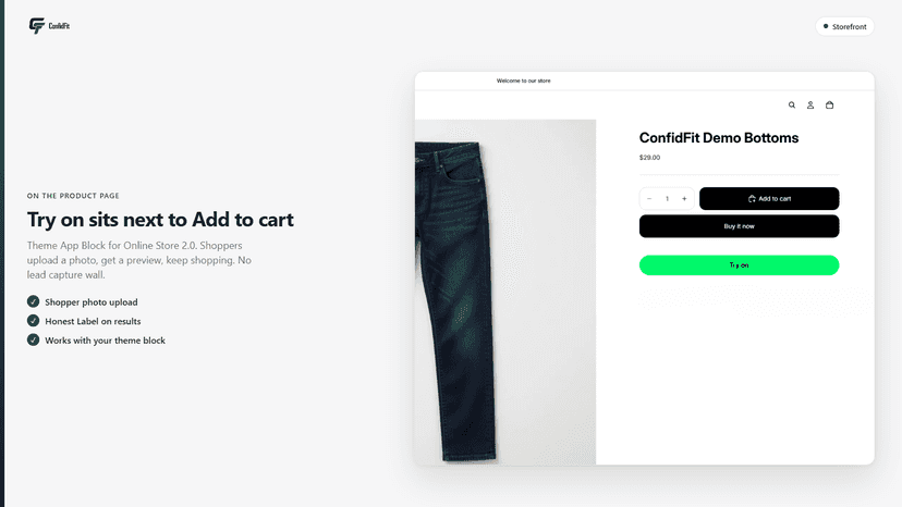 ConfidFit Try on button on an Online Store 2.0 product page