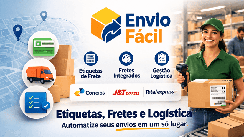 Banner da Envio Fácil com logística, etiquetas de frete e transp