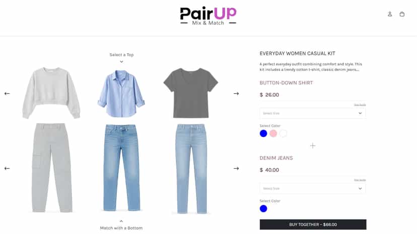 PairUp Mix & Match builder preview