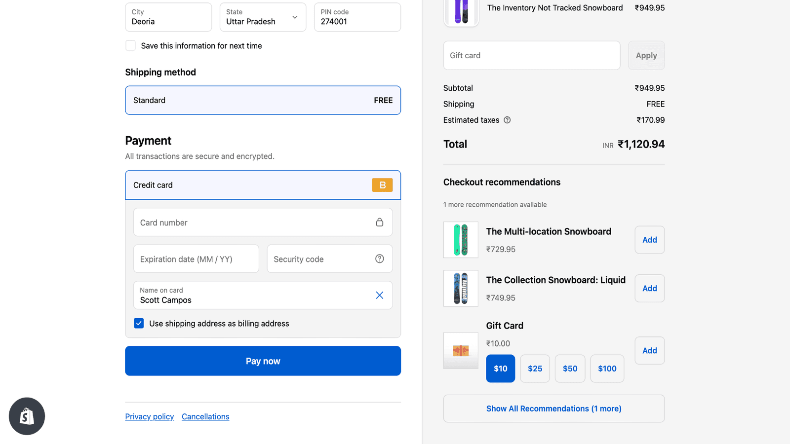 Checkout recommendations