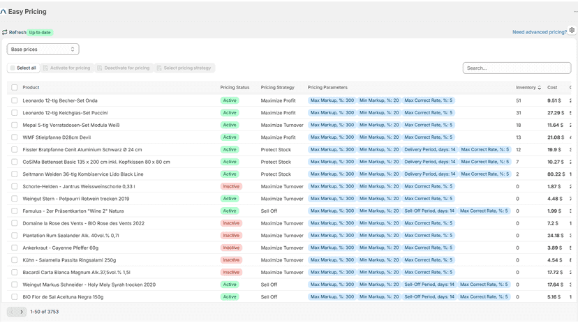 Product variants management: activate/deactive, pricing strategy