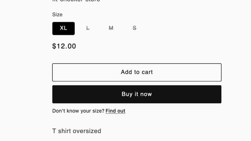 Product page showing the Fit find size help link