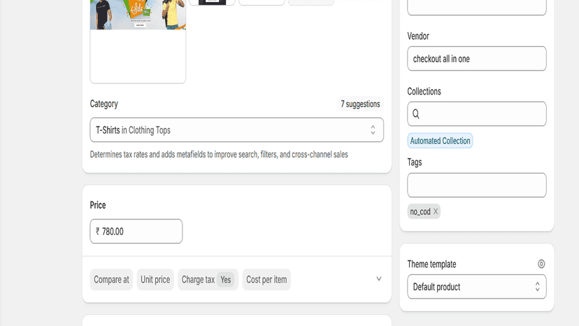 Shopify product page showing tags used to hide COD payment