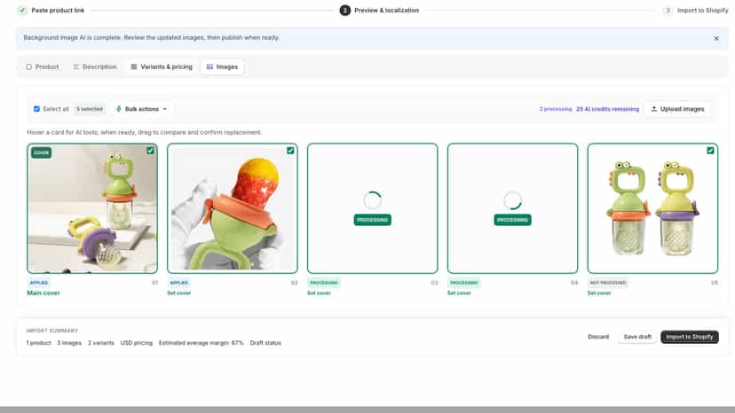 AI tools processing and localizing product images live.