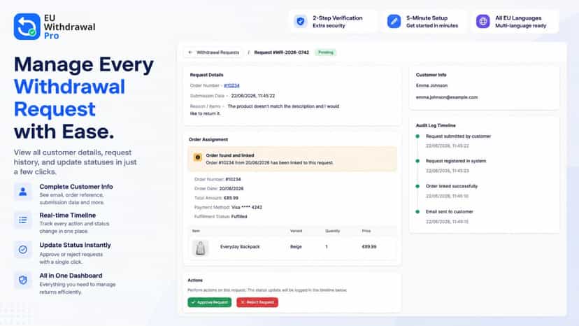 Withdrawal request details page with customer information