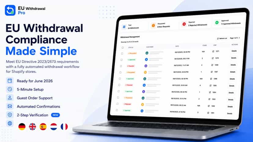 EU withdrawal Button Form dashboard for Shopify stores