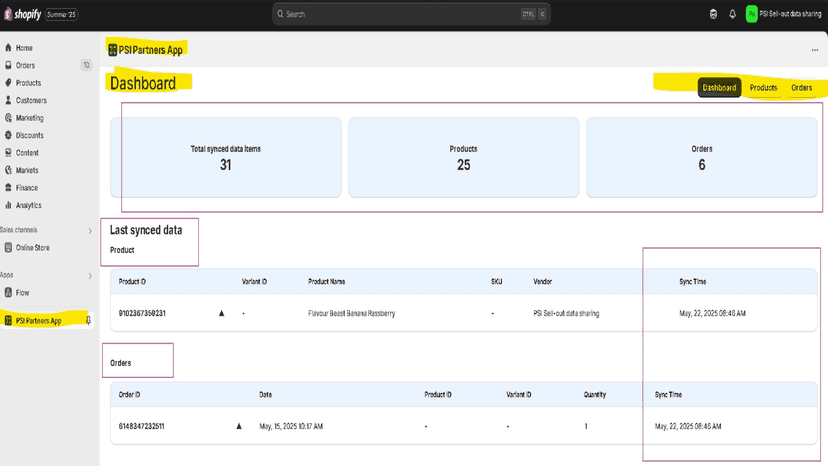 App dashboard