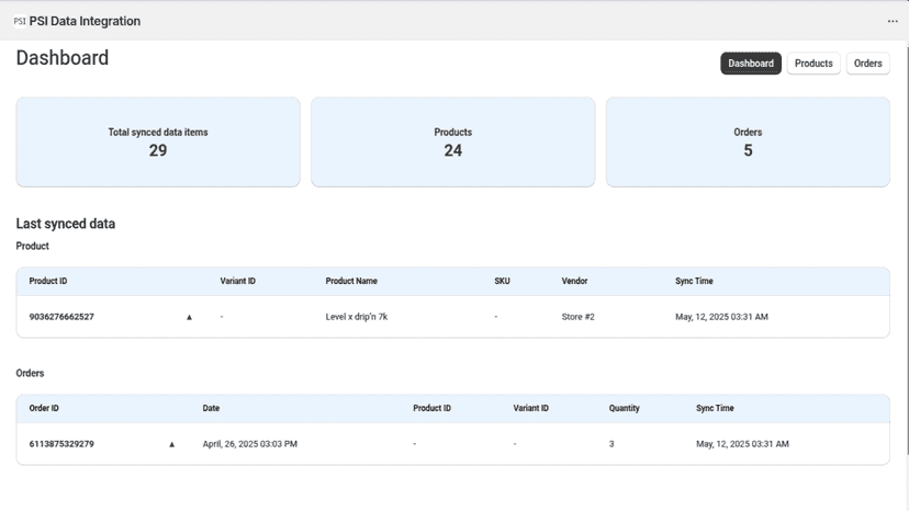 App Dashboard with last synced data.