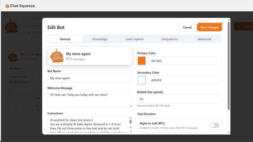 Edit chatbot general settings