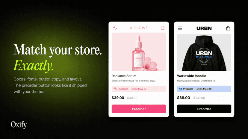 Preorder button styled to match your store's colors and fonts