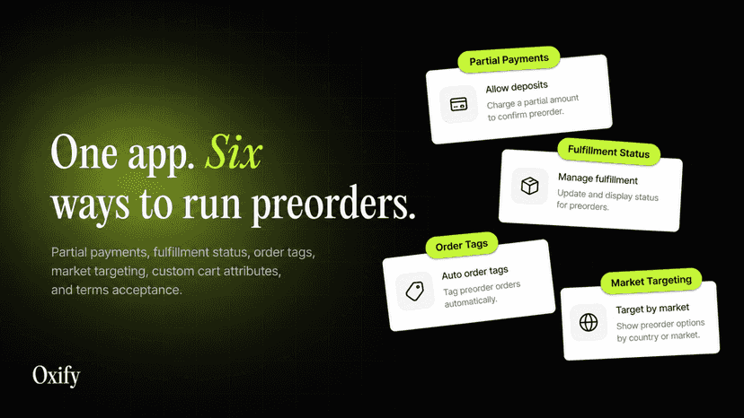 Preorder tools: partial payments, order tags, market targeting