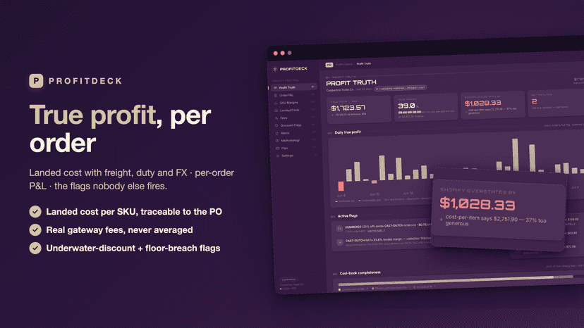 ProfitDeck: true profit per order — dashboard and overstate card