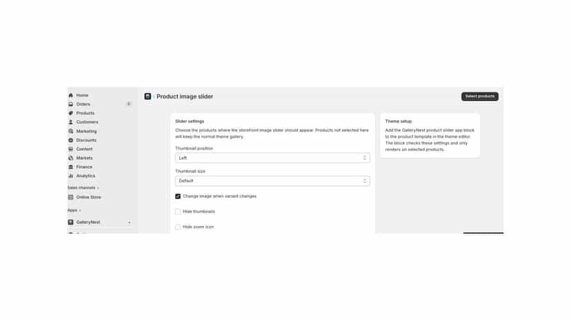 NestGallery slider settings screen