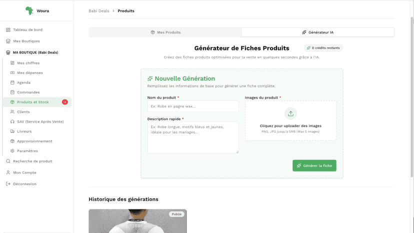 Générateur de fiche produit exportable sur shopify