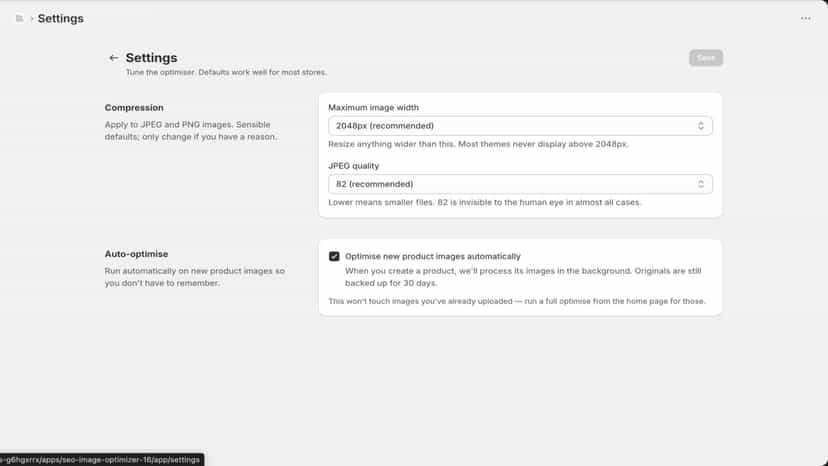 Backups list: originals safe for 30 days, one-click restore.