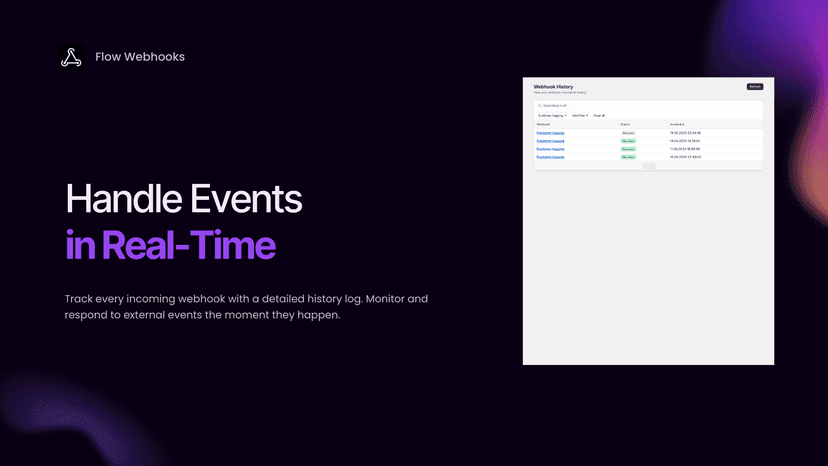 Flow Webhooks invocation history table with filter