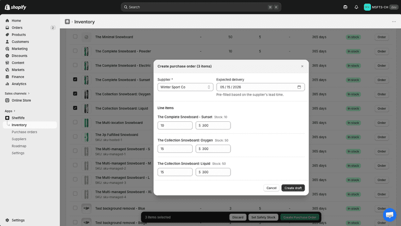 Creating a purchase order