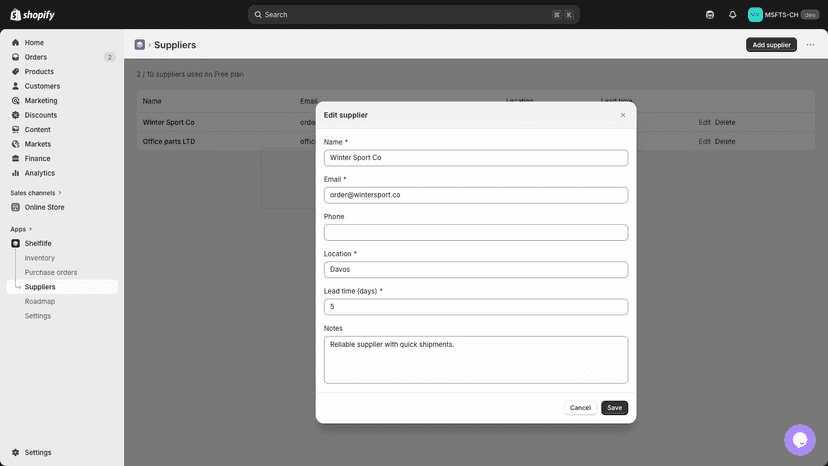 Supplier management