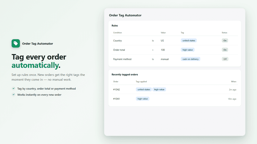 Recently tagged orders overview showing automatic tags applied t