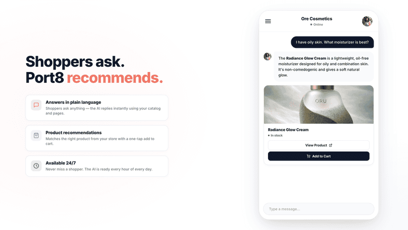 AI chat answering a shopper question with a product recommendati