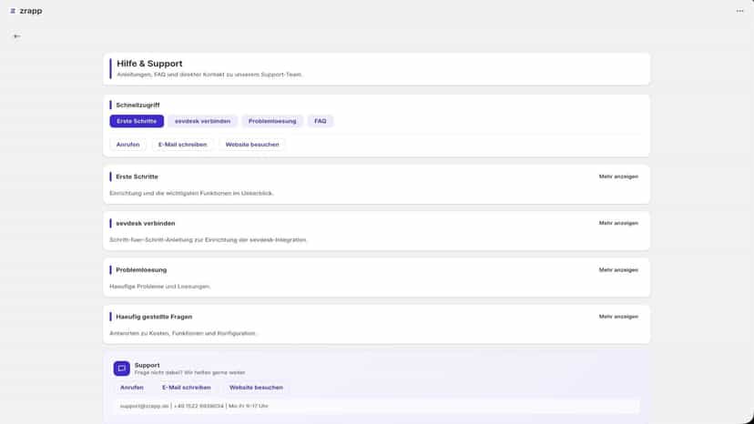 Help center with guides, FAQ and support