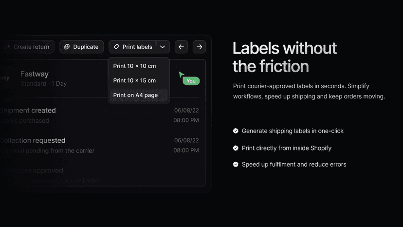 Print courier-approved shipping labels in one click