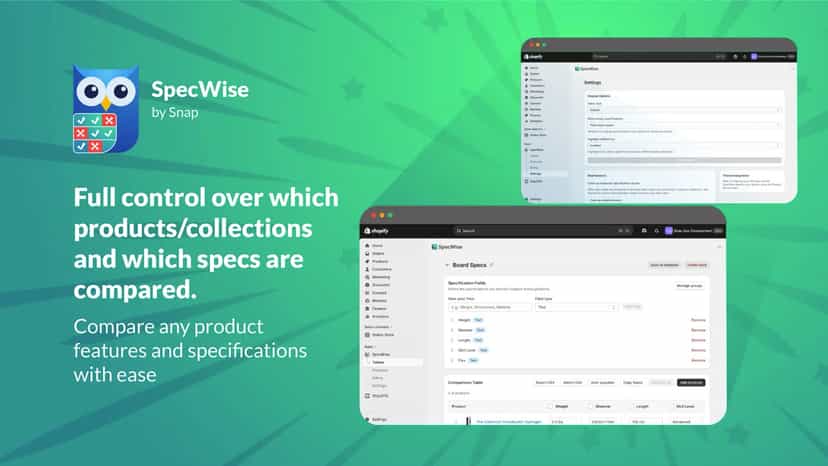Table editor: choose products, collections, and spec fields