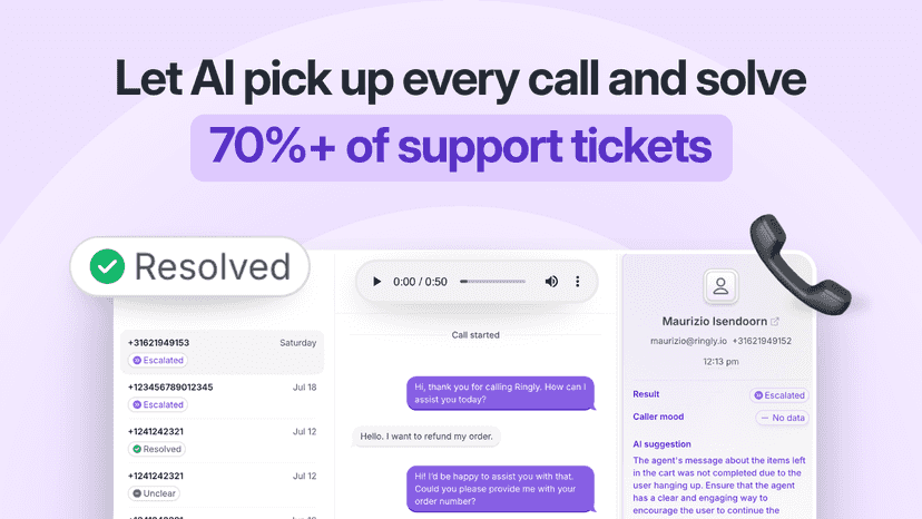 Let AI phone agents handle up to 70%+ of your support calls