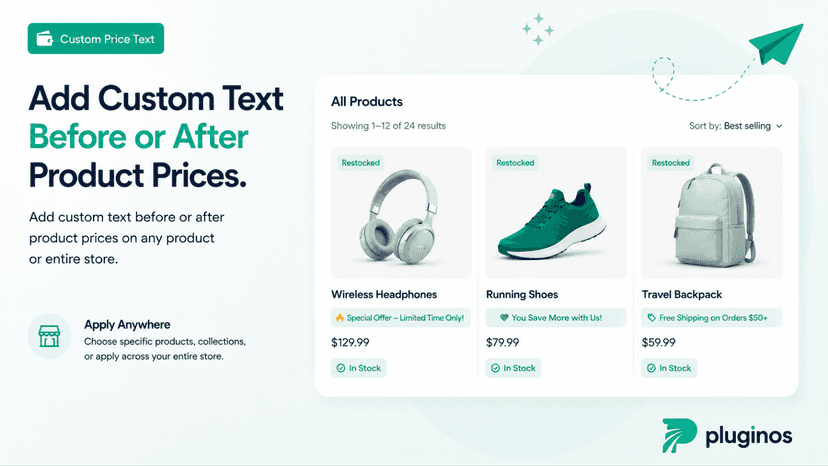 Add custom text before or after product prices on any product or