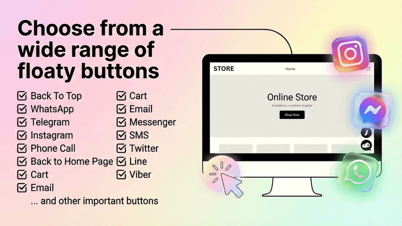 Floating contact icons displayed on an online store