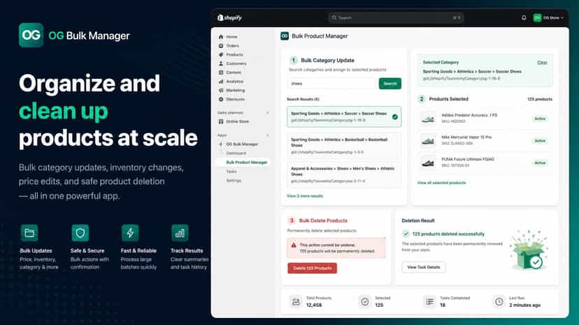 Bulk category update and product deletion workflow
