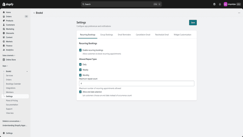 Recurring Booking Settings