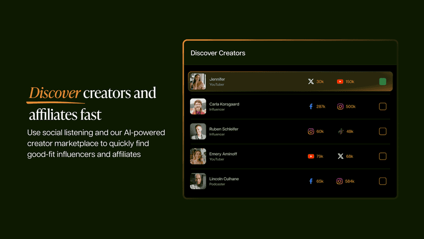 Discover creators and affiliates fast