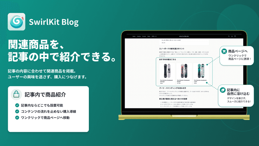 記事内に関連商品を掲載して購入導線を設置できる
