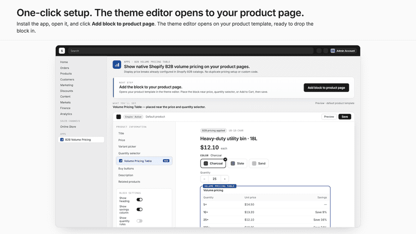 One-click setup opens the theme editor on your PDP