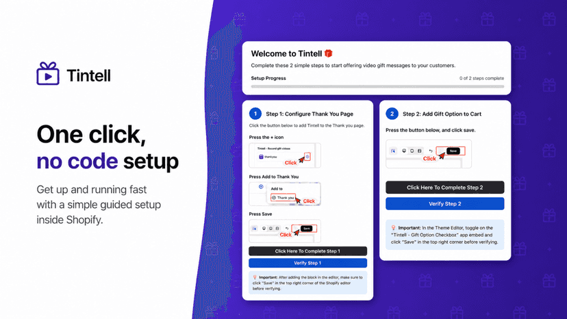 Tintell: one-click, no-code setup for Shopify gift messages