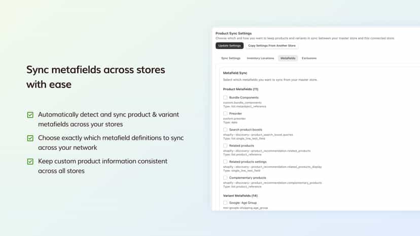Sync metafields across multiple stores