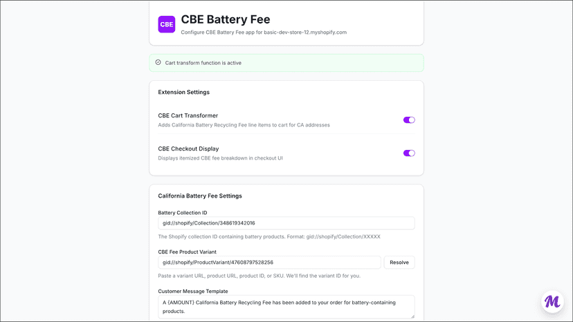 Dashboard settings