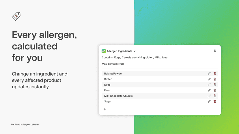 Auto-calculated allergen profile for a product in the app admin