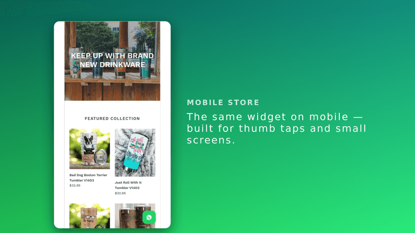Mobile store page showing hero banner and product collection