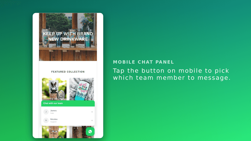 Mobile store with floating WhatsApp button and open chat panel