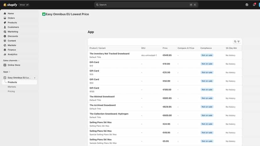 Omnibus Shopify app - productspag