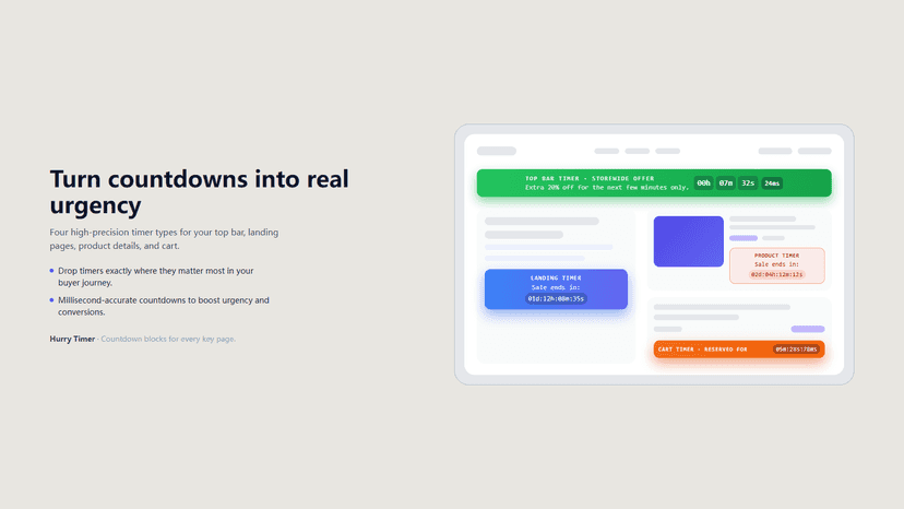 Countdown timers on key pages to create urgency and drive sales.