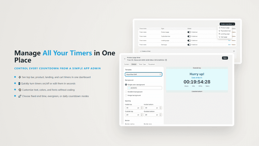 Easy-to-use dashboard to manage all store timers.