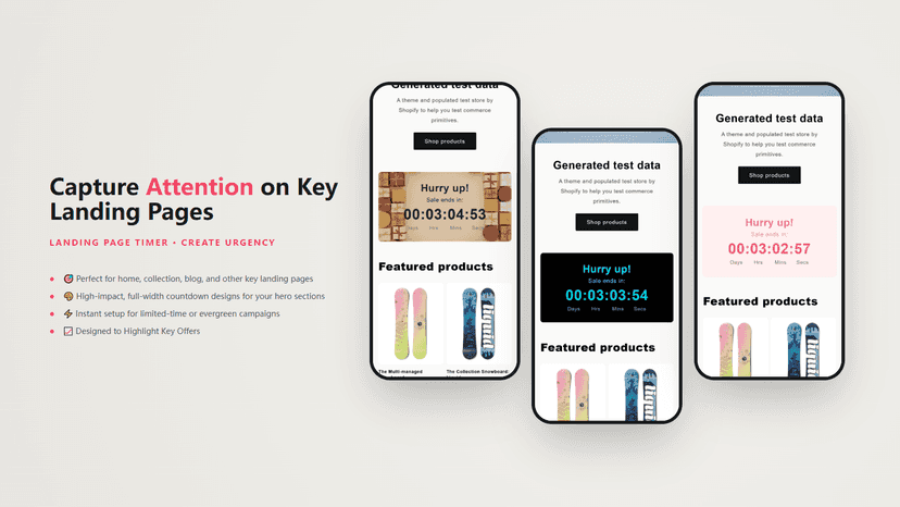 Landing page hero timer for collection and campaign pages.